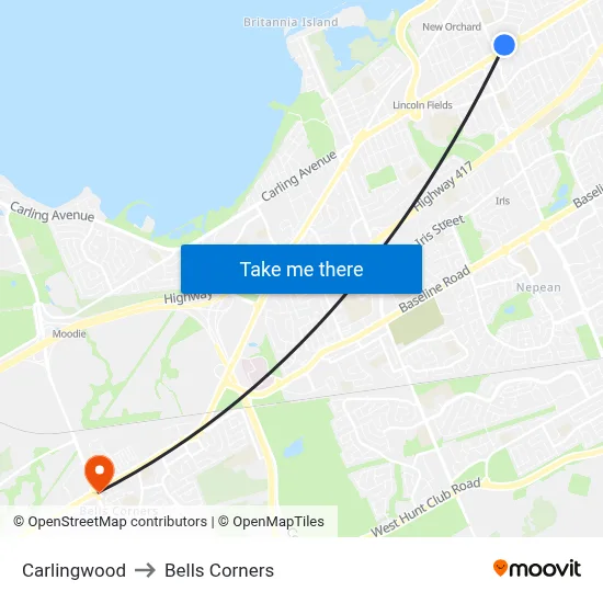 Carlingwood to Bells Corners map