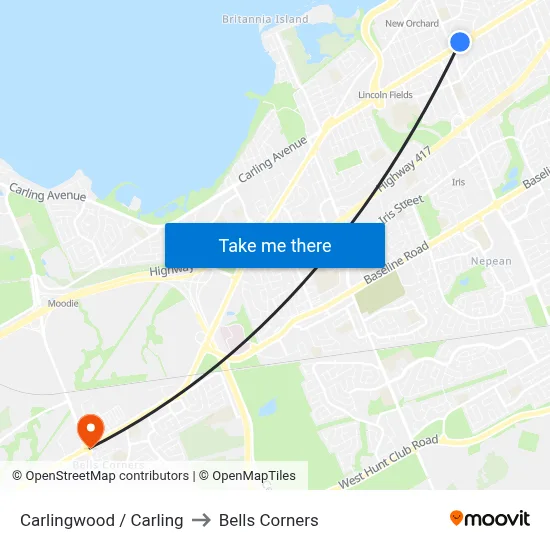 Carlingwood / Carling to Bells Corners map