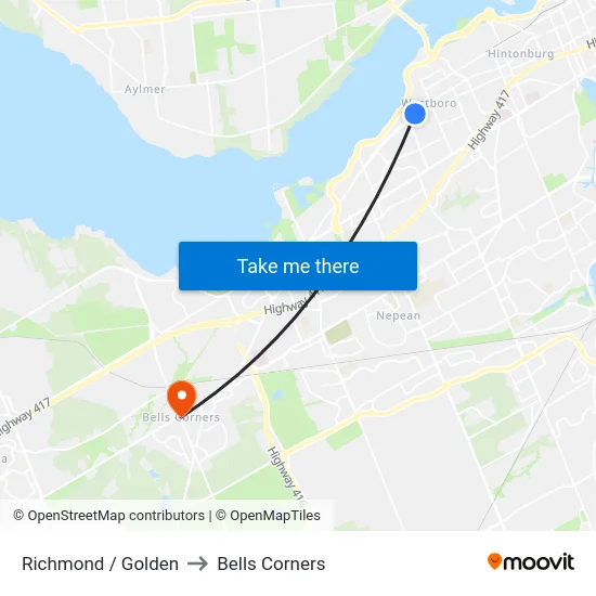 Richmond / Golden to Bells Corners map