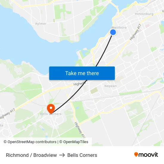 Richmond / Broadview to Bells Corners map