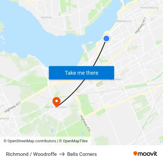 Richmond / Woodroffe to Bells Corners map