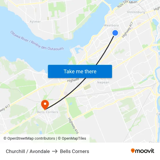 Churchill / Avondale to Bells Corners map