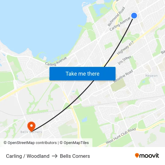 Carling / Woodland to Bells Corners map