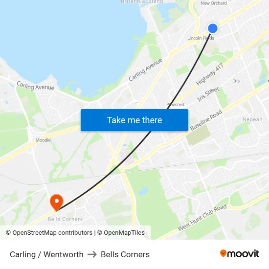 Carling / Wentworth to Bells Corners map