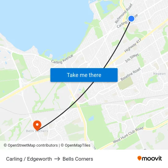 Carling / Edgeworth to Bells Corners map