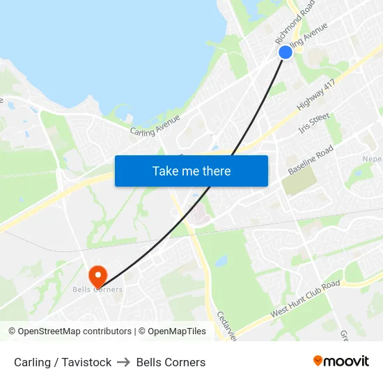 Carling / Tavistock to Bells Corners map