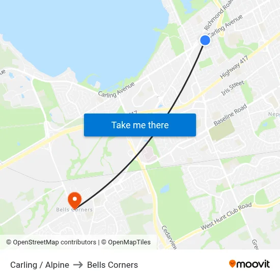 Carling / Alpine to Bells Corners map
