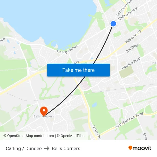 Carling / Dundee to Bells Corners map