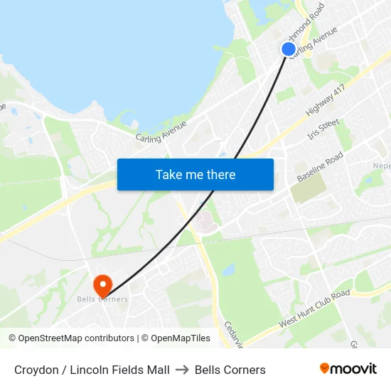 Croydon / Lincoln Fields Mall to Bells Corners map