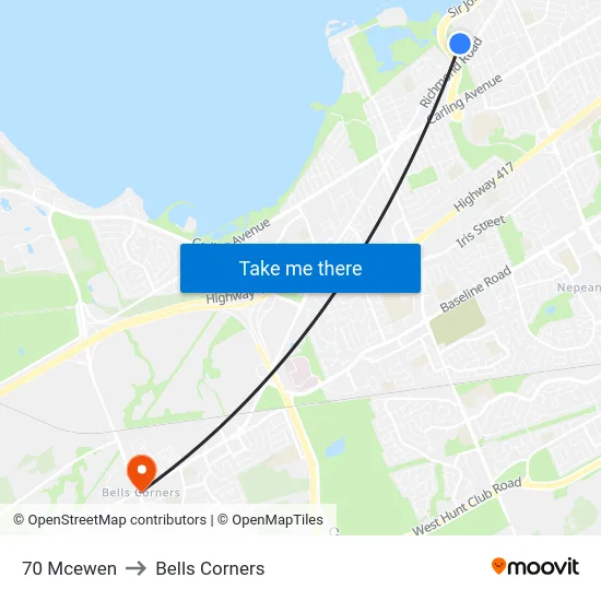 70 Mcewen to Bells Corners map