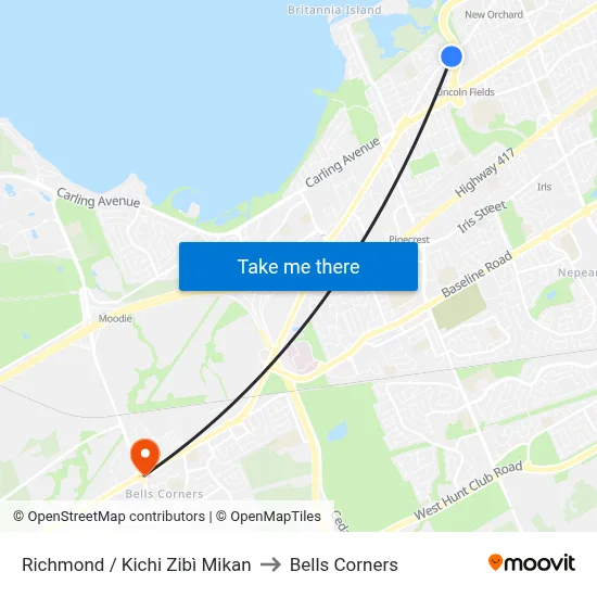 Richmond / Kichi Zibì Mikan to Bells Corners map