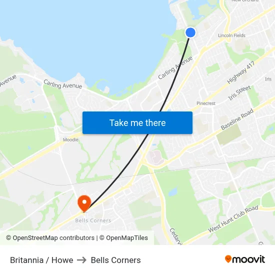 Britannia / Howe to Bells Corners map