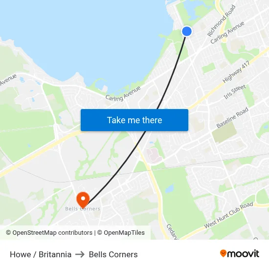 Howe / Britannia to Bells Corners map