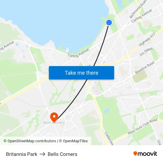 Britannia Park to Bells Corners map