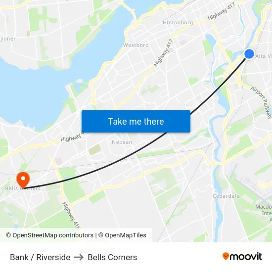 Bank / Riverside to Bells Corners map
