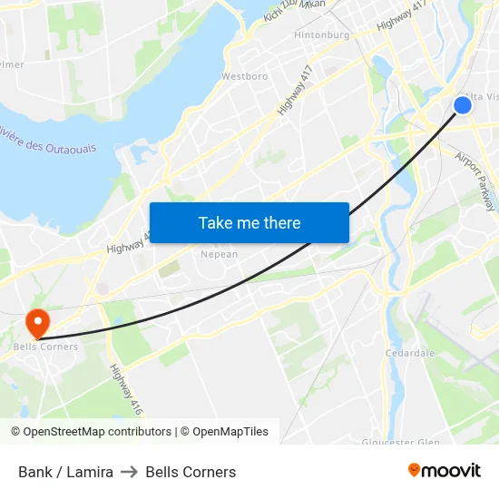 Bank / Lamira to Bells Corners map