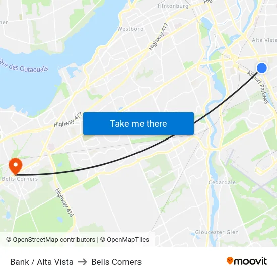 Bank / Alta Vista to Bells Corners map