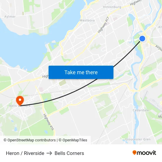Heron / Riverside to Bells Corners map