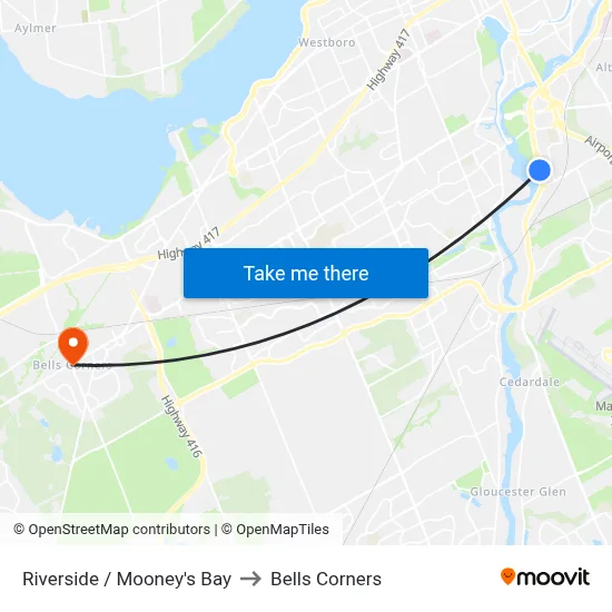 Riverside / Mooney's Bay to Bells Corners map