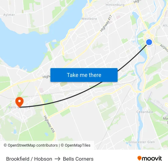 Brookfield / Hobson to Bells Corners map