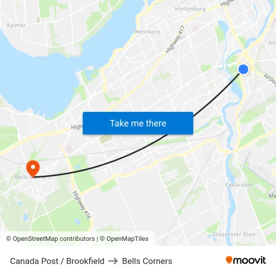 Canada Post / Brookfield to Bells Corners map