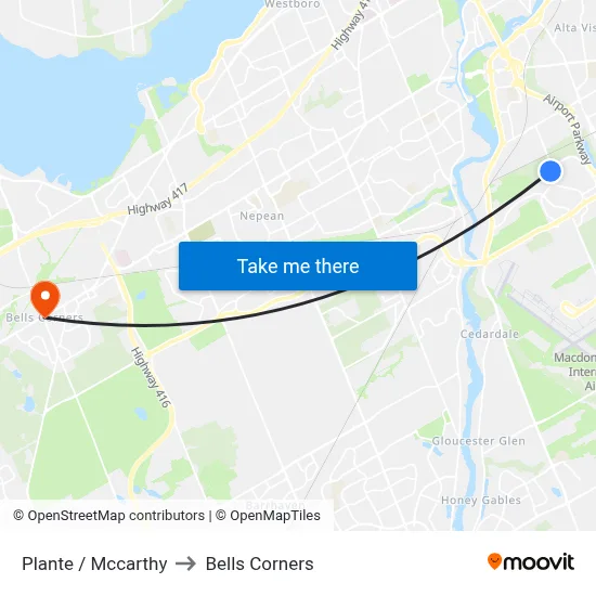Plante / Mccarthy to Bells Corners map
