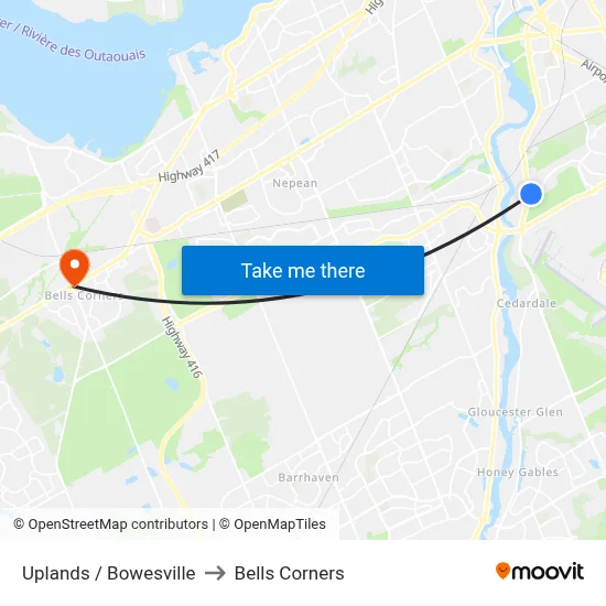 Uplands / Bowesville to Bells Corners map