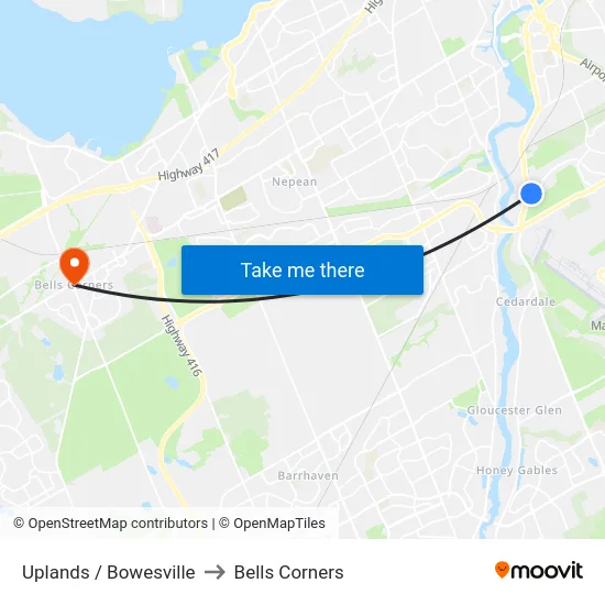 Uplands / Bowesville to Bells Corners map