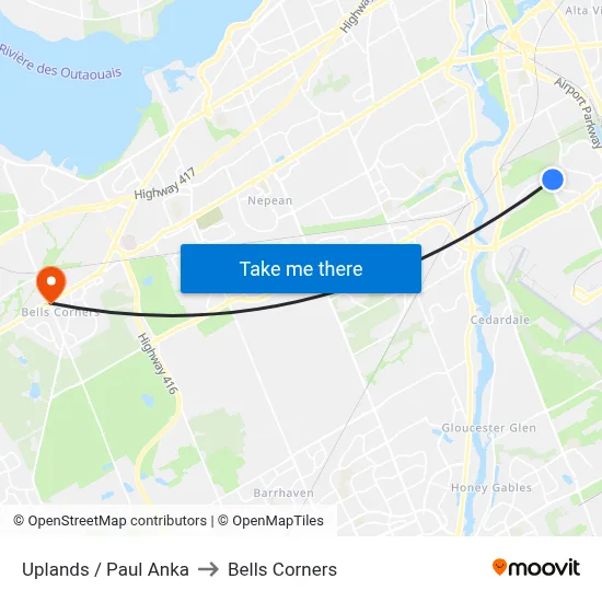 Uplands / Paul Anka to Bells Corners map