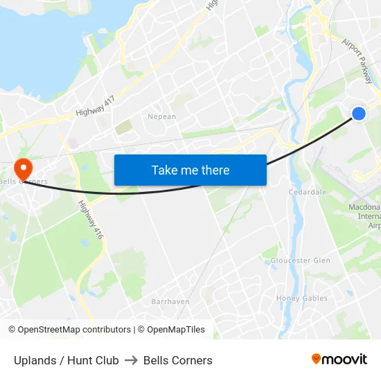 Uplands / Hunt Club to Bells Corners map