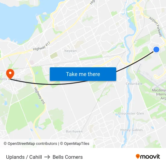 Uplands / Cahill to Bells Corners map