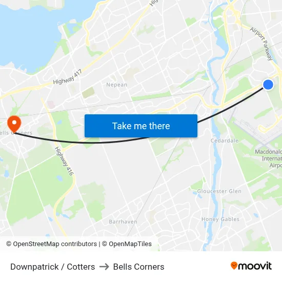 Downpatrick / Cotters to Bells Corners map