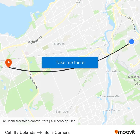 Cahill / Uplands to Bells Corners map