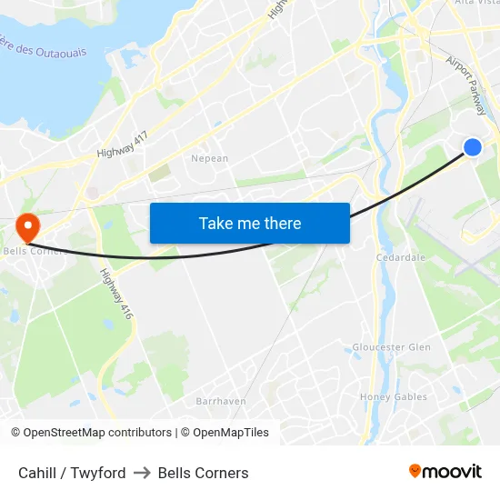 Cahill / Twyford to Bells Corners map