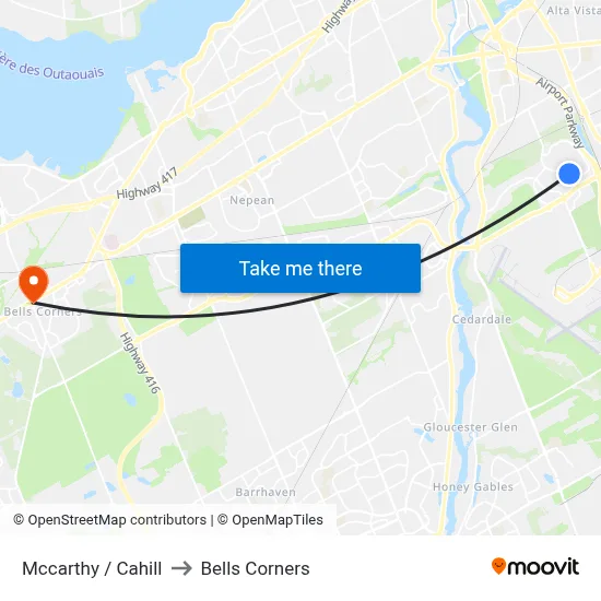 Mccarthy / Cahill to Bells Corners map
