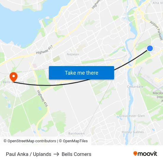 Paul Anka / Uplands to Bells Corners map