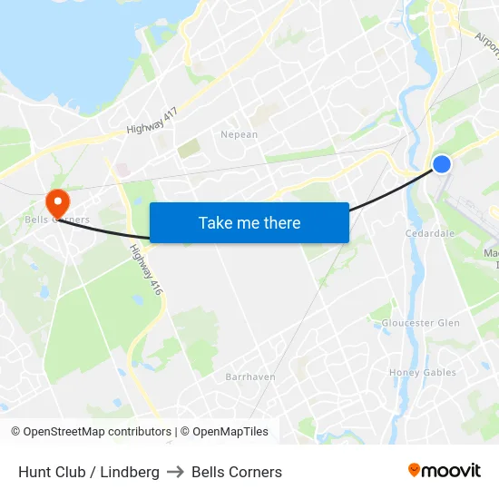 Hunt Club / Lindberg to Bells Corners map