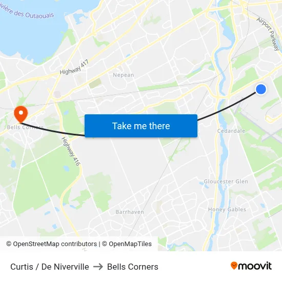 Curtis / De Niverville to Bells Corners map