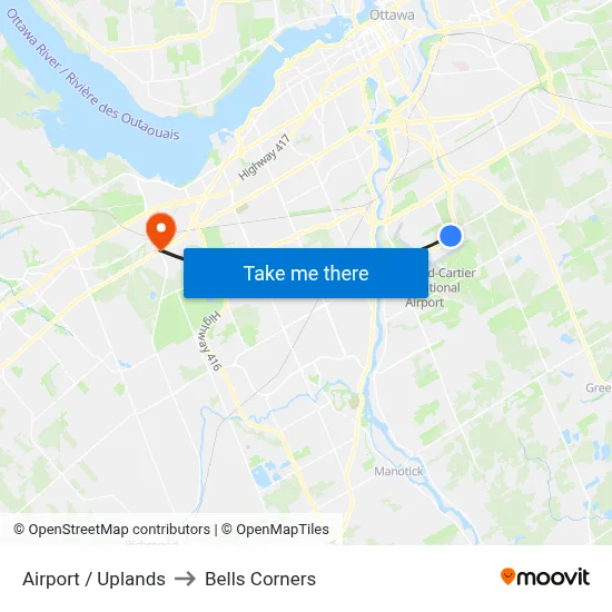 Airport / Uplands to Bells Corners map