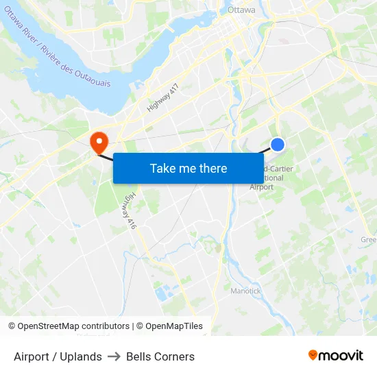 Airport / Uplands to Bells Corners map