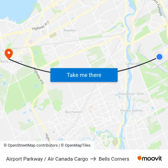 Airport Parkway / Air Canada Cargo to Bells Corners map