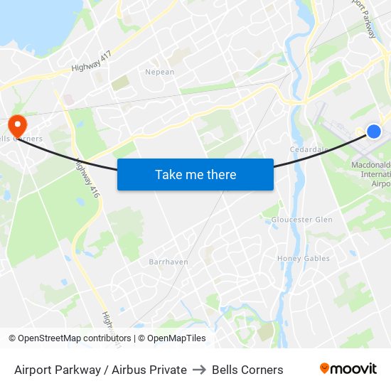 Airport Parkway / Airbus Private to Bells Corners map