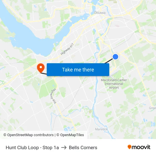 Hunt Club Loop - Stop 1a to Bells Corners map