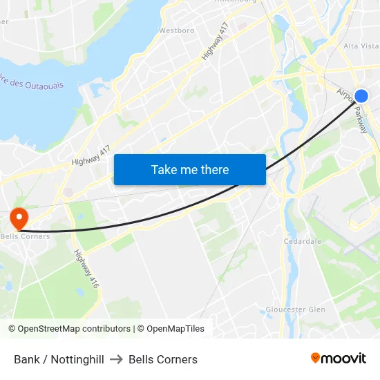 Bank / Nottinghill to Bells Corners map