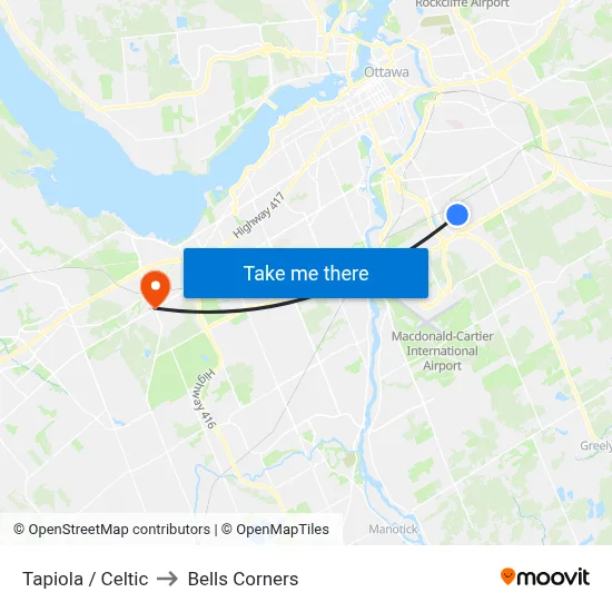 Tapiola / Celtic to Bells Corners map