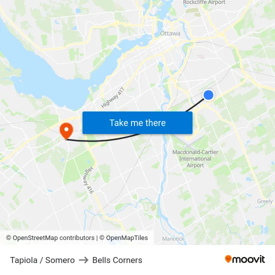 Tapiola / Somero to Bells Corners map