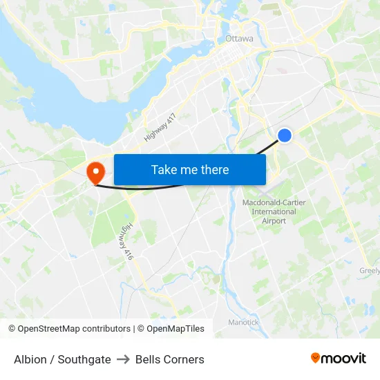 Albion / Southgate to Bells Corners map