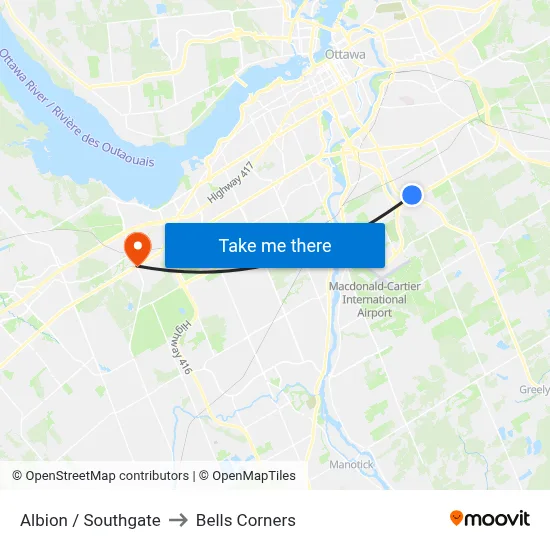 Albion / Southgate to Bells Corners map