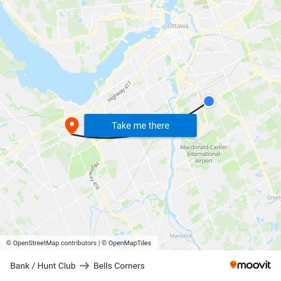 Bank / Hunt Club to Bells Corners map