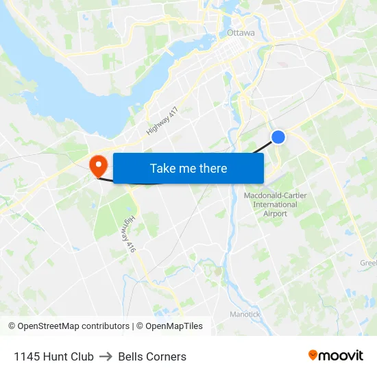 1145 Hunt Club to Bells Corners map